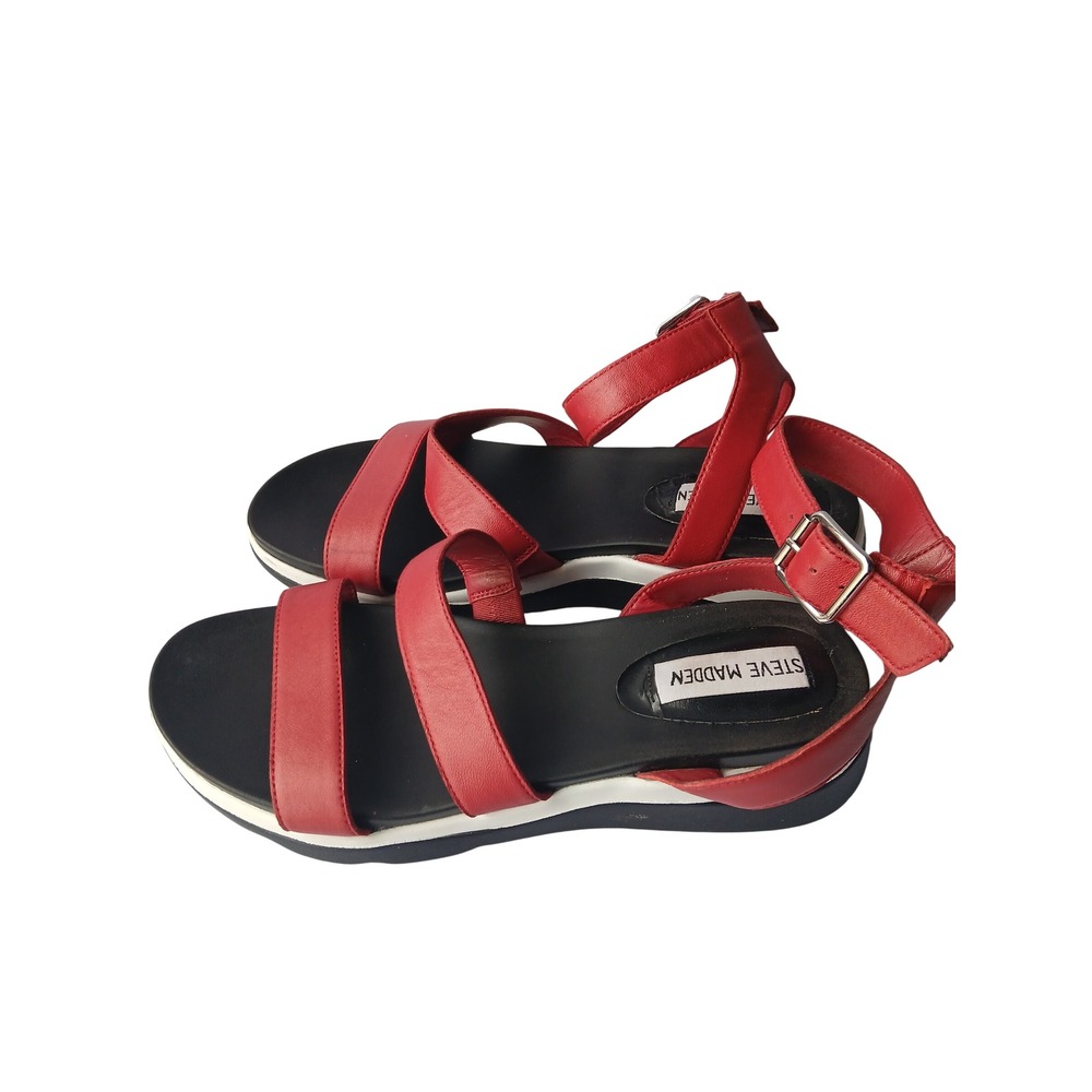 Steve Madden Womens Red Leather Ankle Strap Platform Wedge Sandals - Picture 6 of 7
